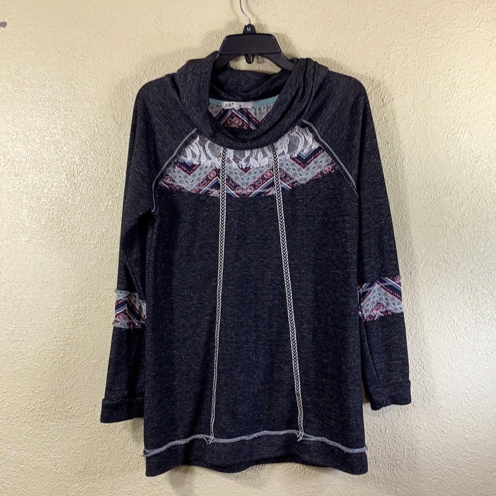 Jolt Dark Gray Hooded Sweatshirt with Patterned Yoke
